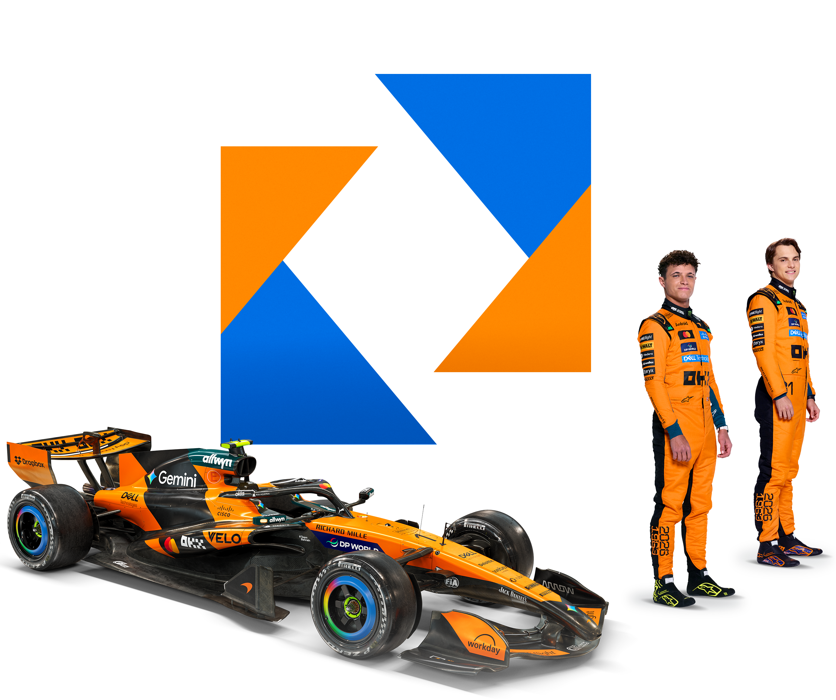 McLaren Formula 1 race car and two drivers